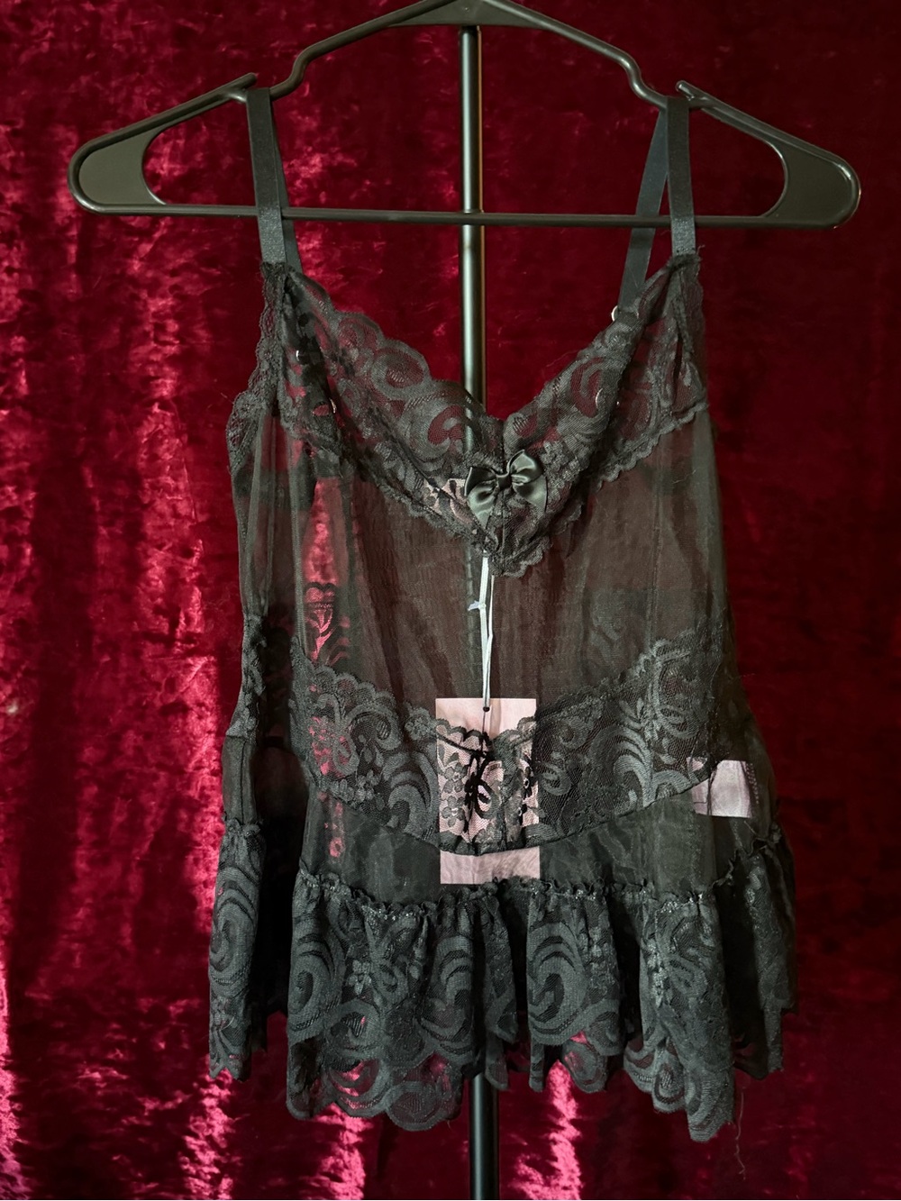 My Violet - Black Lace Sheer Camisole with Ruffle Hem